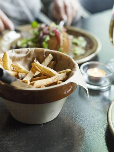 Food and drinks served on table